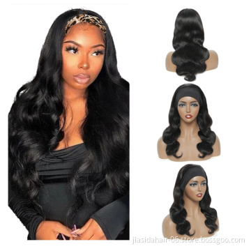 Body Wave Bundles with Headband Half Wig,Wigs With Headband Attached,Cuticle Aligned Human Hair Headband Wigs for Black Women